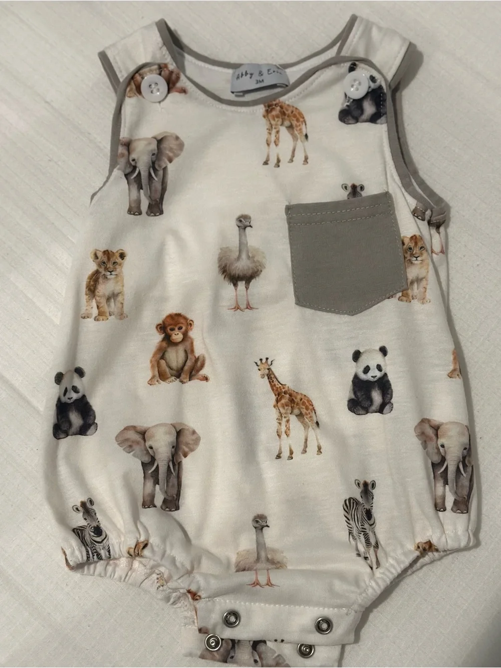 Mud Pie Linen Duck Print Sleeveless One-Piece in Beige with Brown and Green